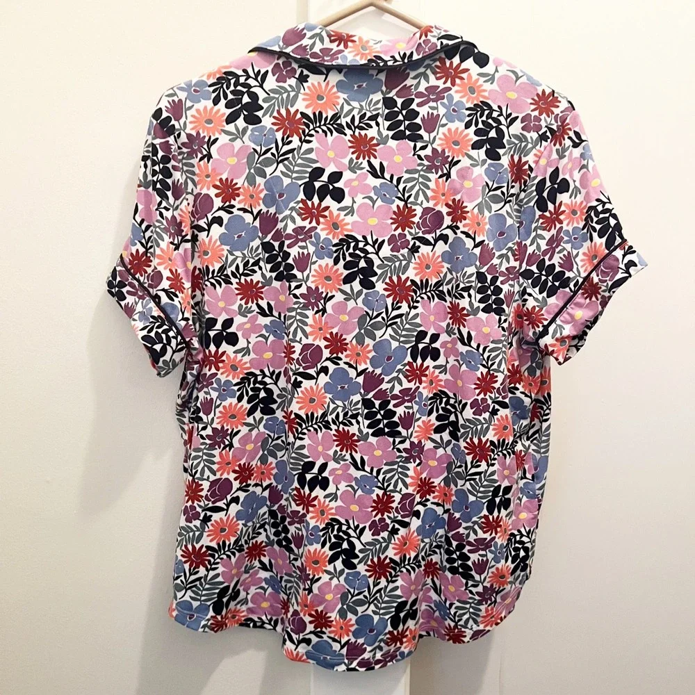 Kate Spade Floral Pajama Top Large Button Front‎ Colorful Short Sleeve Lounge